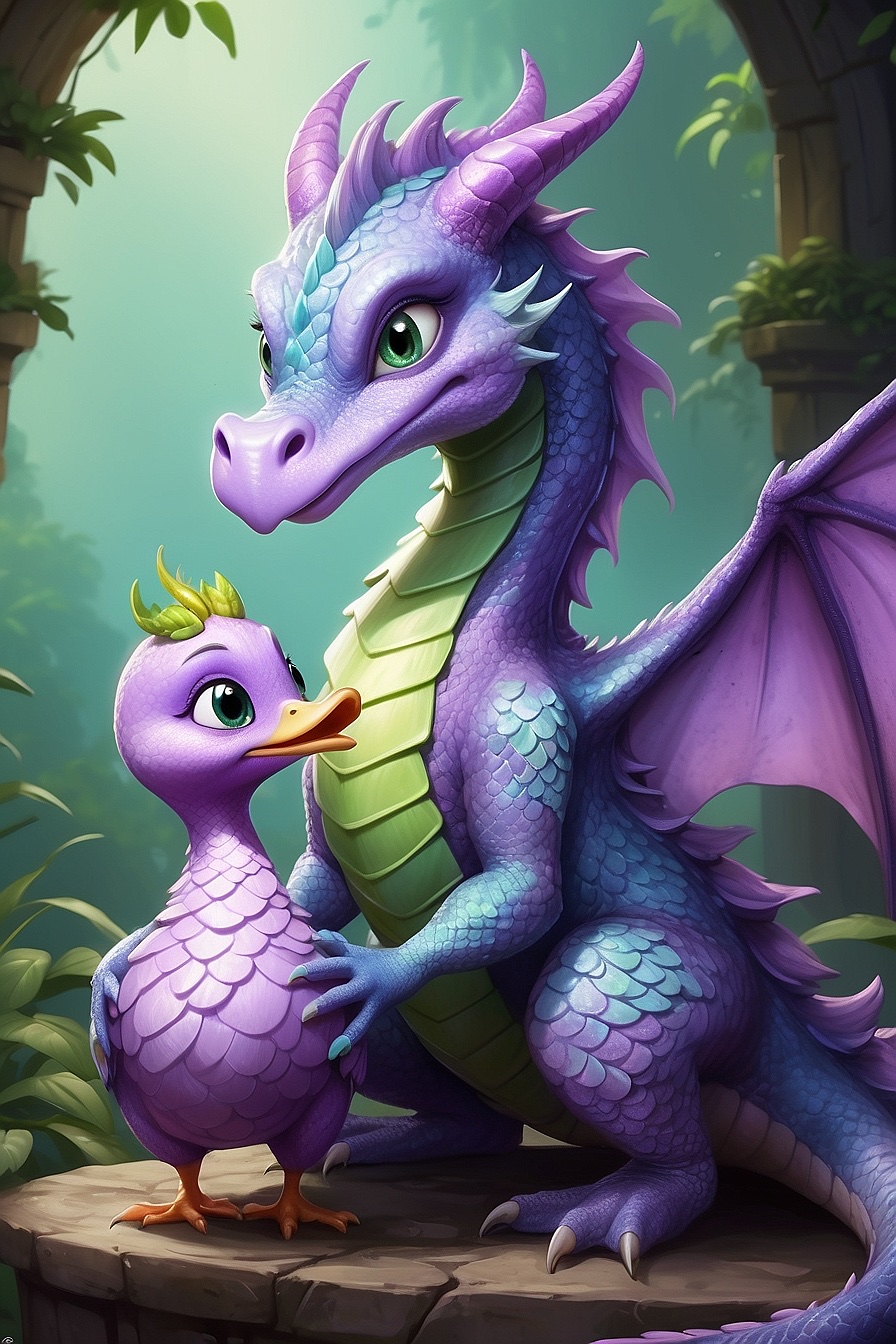 Lavender - A female dragon that’s centuries old, with lavender scales, green eyes, a great sense of humor, always ready with jokes, funny comebacks and an infectious laugh.. a slightly awkward thing that happens when she giggles or sneezes? She turns into a lavender colored duckling..
