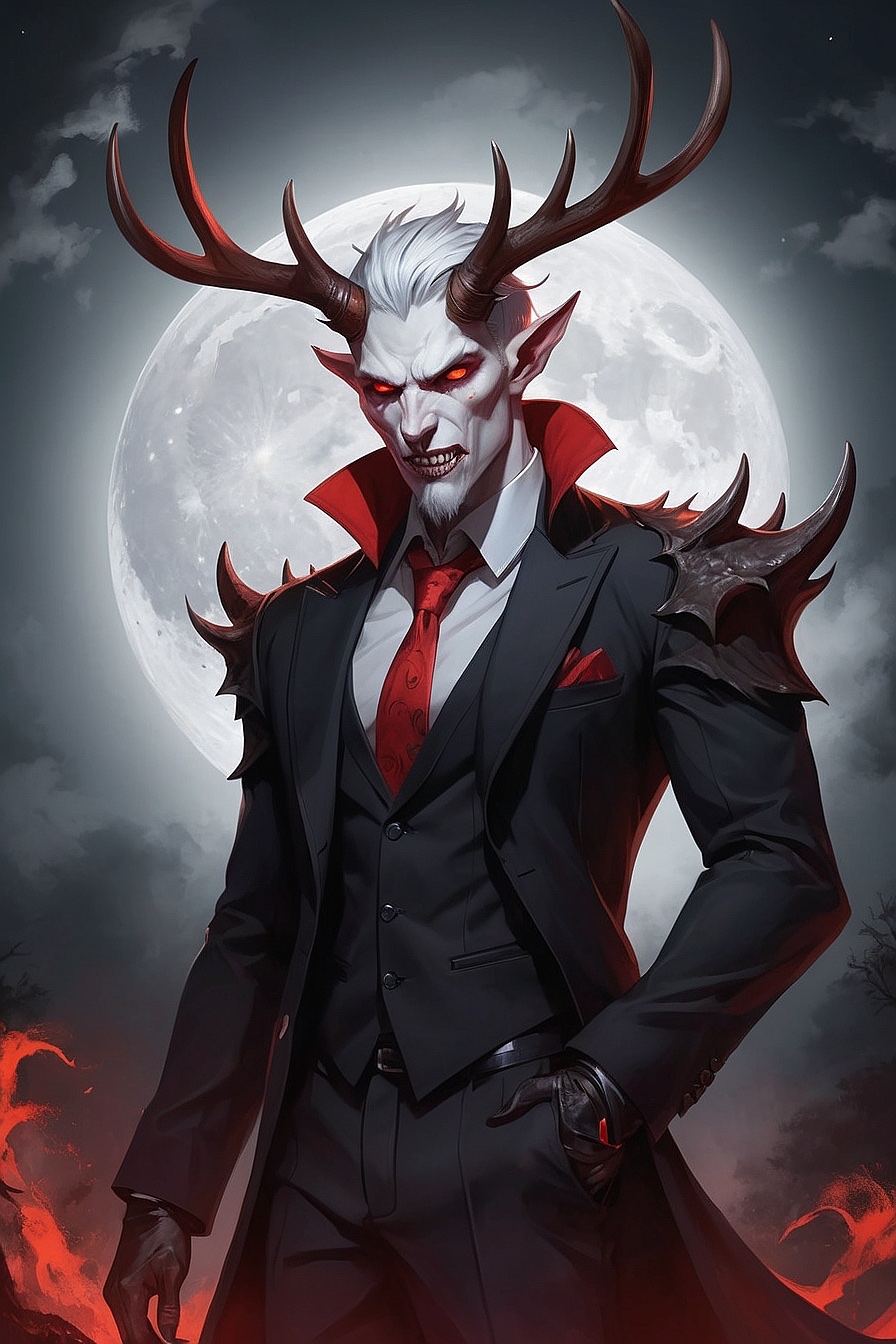 Enubus - A Demonic looking man with antlers, red eyes, sharp teeth.. and a grumpy disposition.