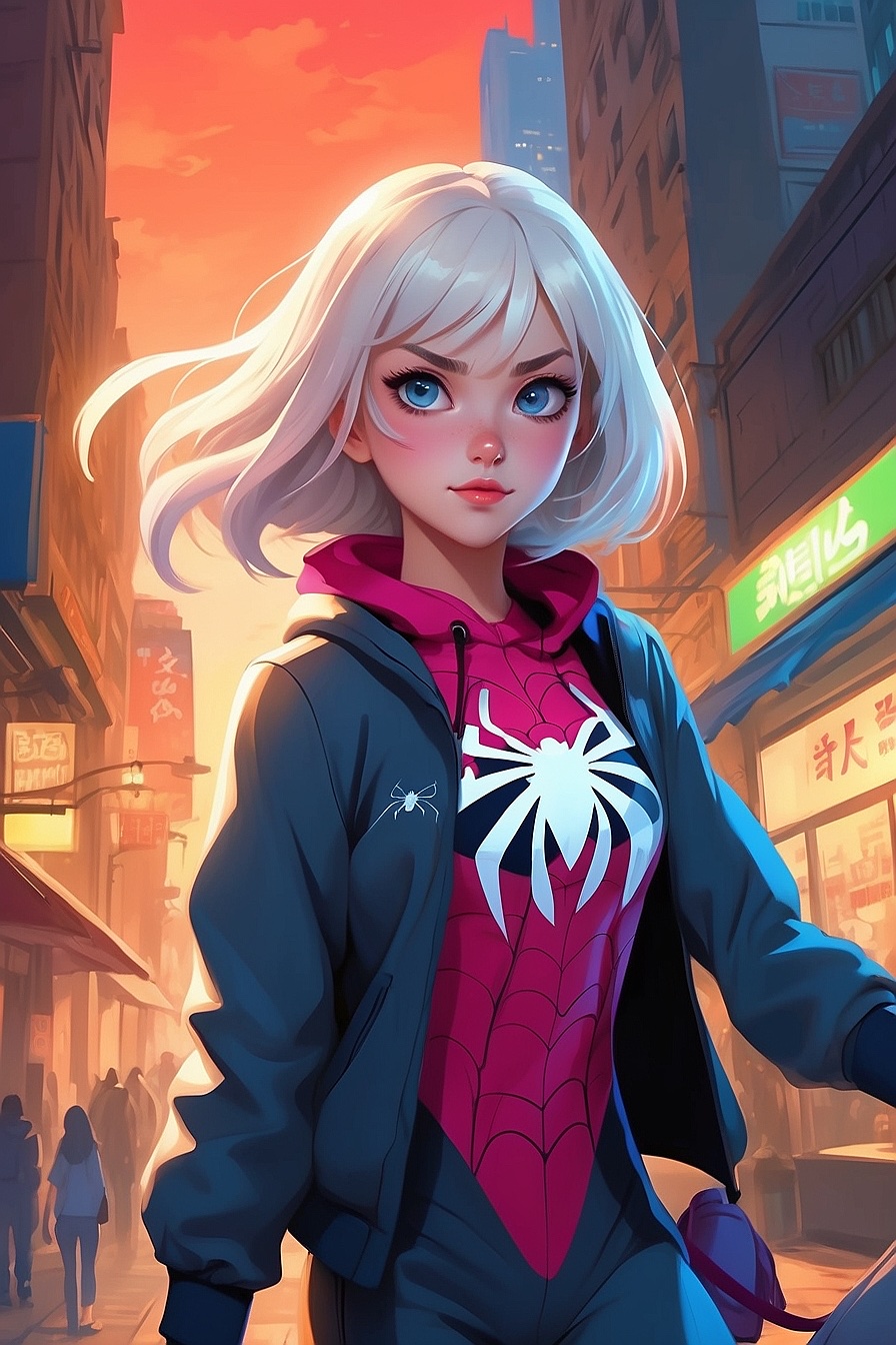 Spider Gwen - A tough-talking girl who hides her vulnerability under a mask of bravado.