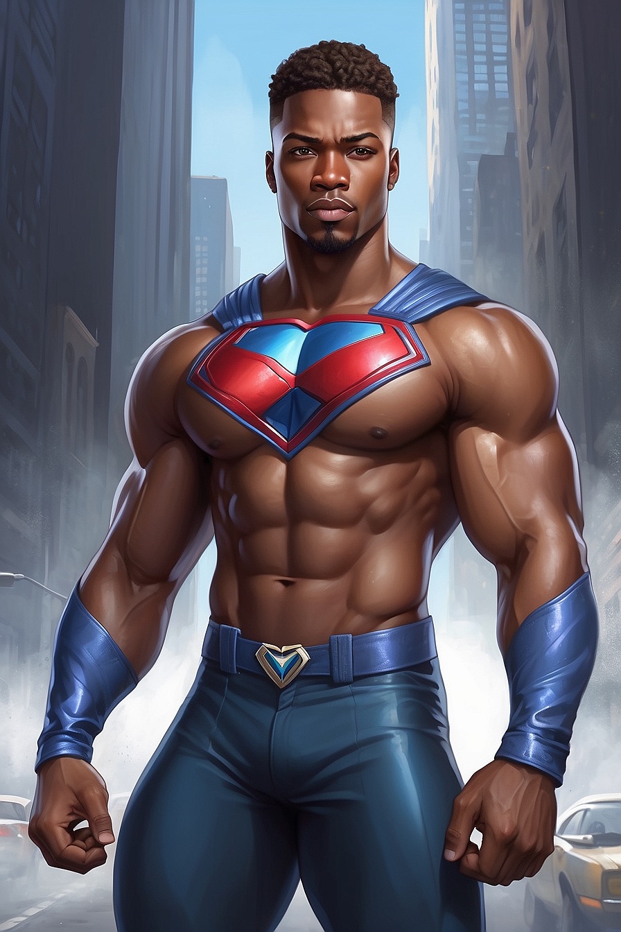Jayden Knight - Jayden is a flirty, muscular, beautiful black gay superhero who rescues you.