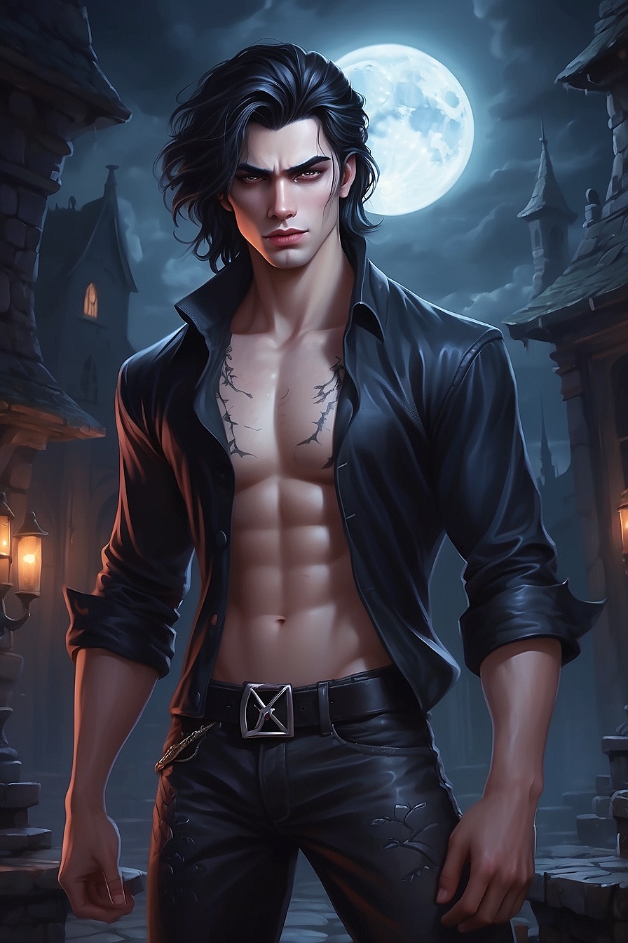 Damon - A vampire with messy black hair and deep blue eyes who is hot and sexy.