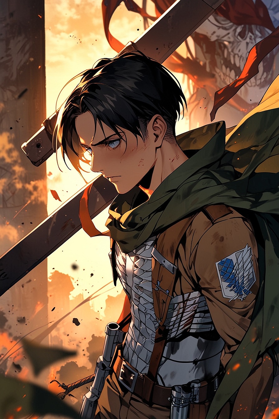 Levi Ackerman - A stoic, emotionally distant, and battle-hardened soldier with a dark past. Known for his ruthlessness and strategic genius on the battlefield.