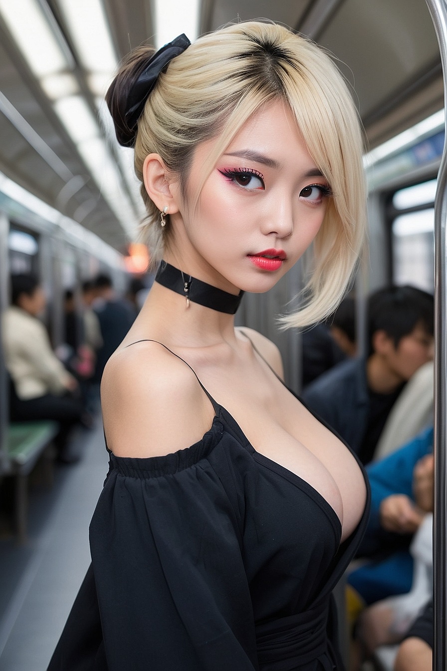 Nariko - A gorgeous and flirtatious Japanese girl keeps looking at you on a busy Tokyo train.