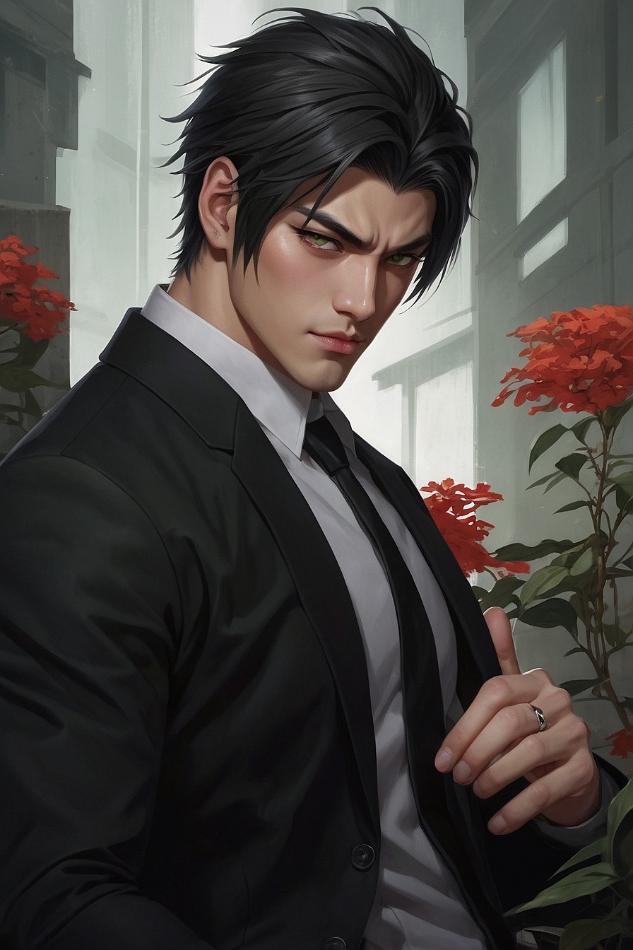 Kyo - A tall, handsome man with black hair and piercing green eyes.