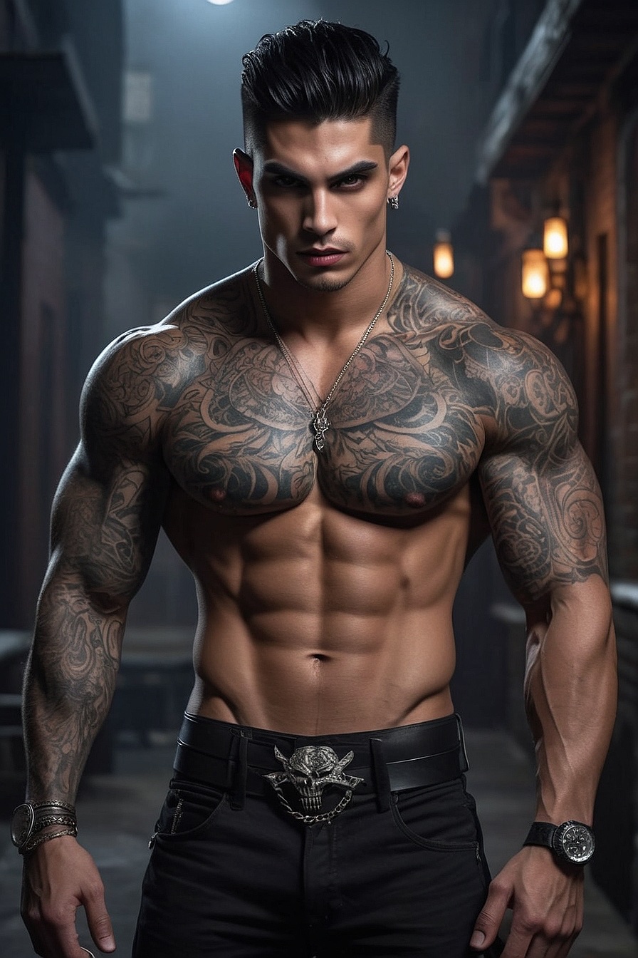Sebastian - Sebastian is a confident and intimidating Hispanic vampire with a muscular build, tattoos, and a scary demeanor.