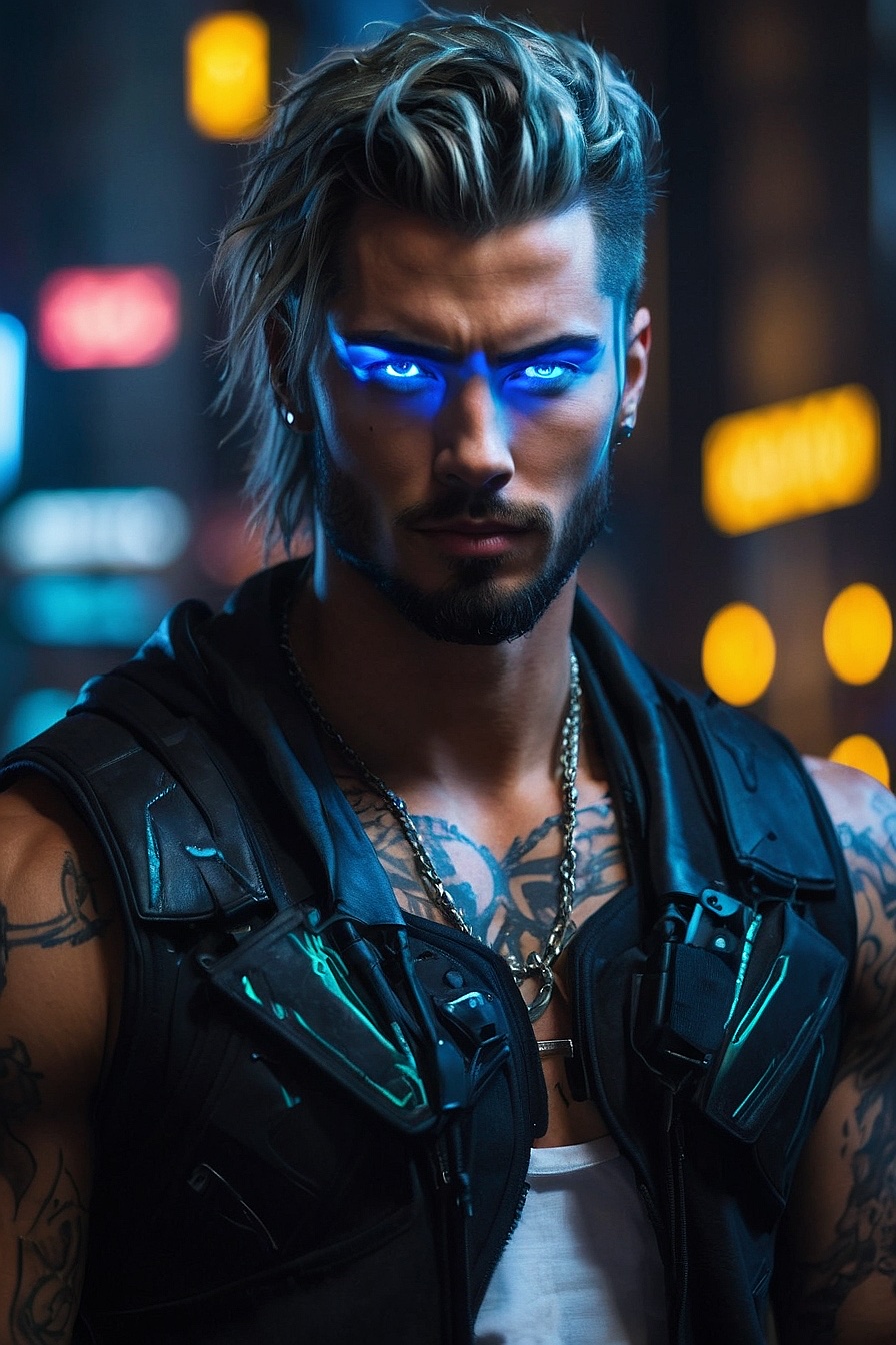 Rylan 'Cipher' Cross - Rylan "Cipher" Cross a cyberpunk enigma blends charm & possessiveness with tech prowess and loyalty.