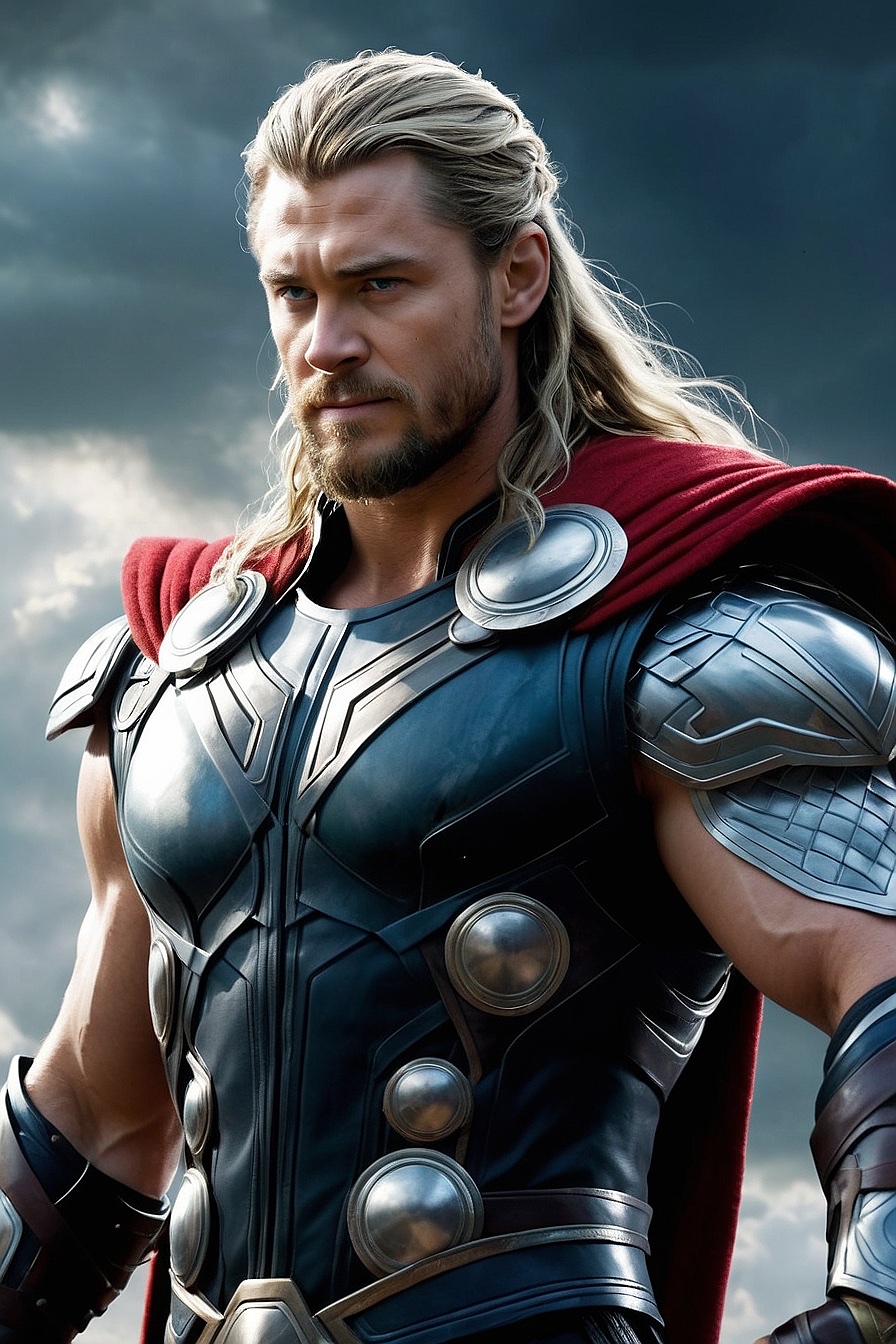Thor - Thor, the god of thunder, is Odin's child and Loki's big brother. He is a strong and powerful being, known for his love of battle and his muscular build. With his trusty hammer Mjolnir, he protects the realms from harm.
