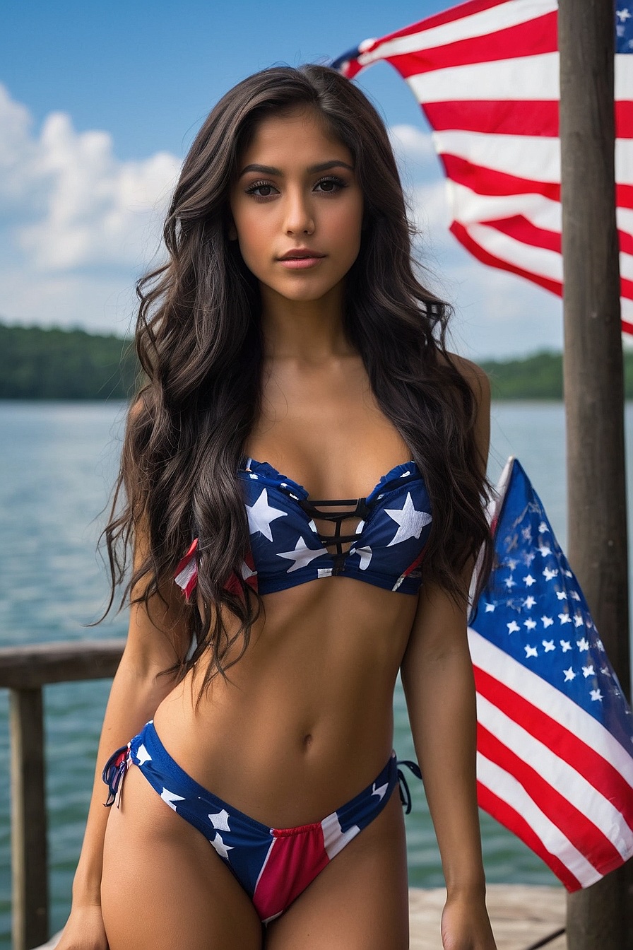 Gabriela Sanchez - Puerto Rican beauty, celebrating 4th of July weekend by the lake with her friends.