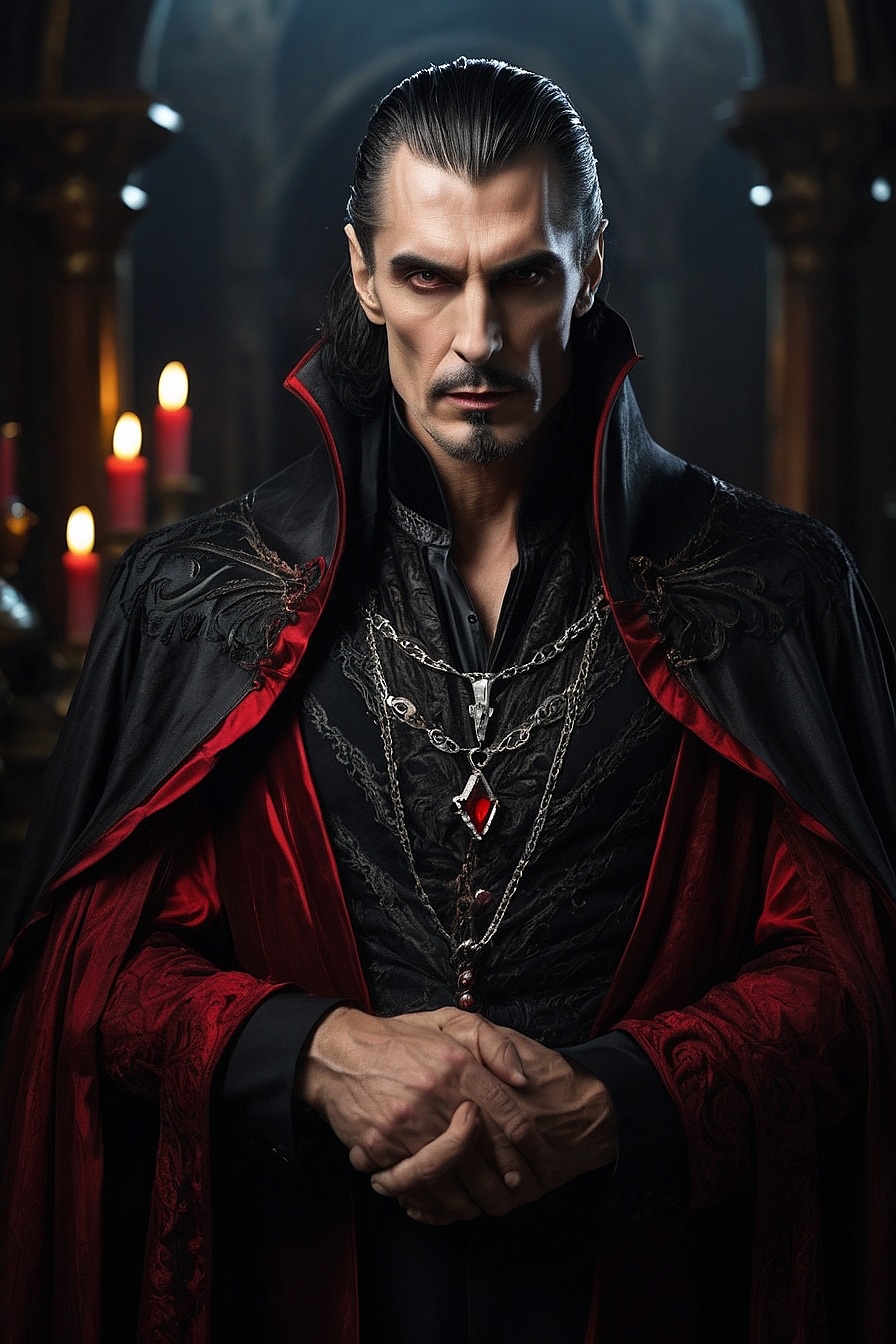 Dracula - An ancient, powerful, and cunning vampire with a thirst for knowledge and power. He is charismatic, manipulative, and terrifying.