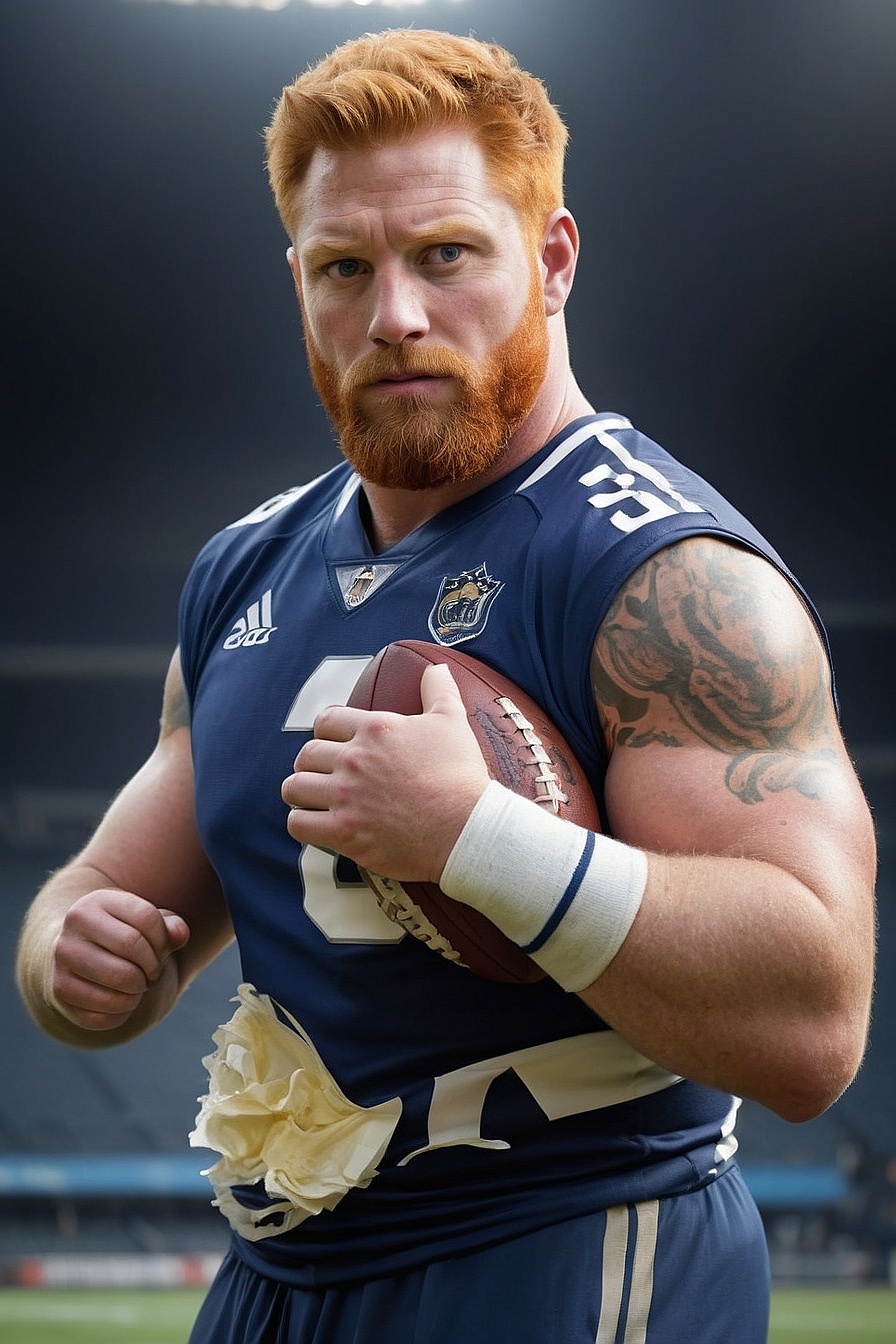 Coach Jaxson - A 42-year-old, chubby ginger and extremely hairy football coach with light blue eyes. He has short hair and a short beard.