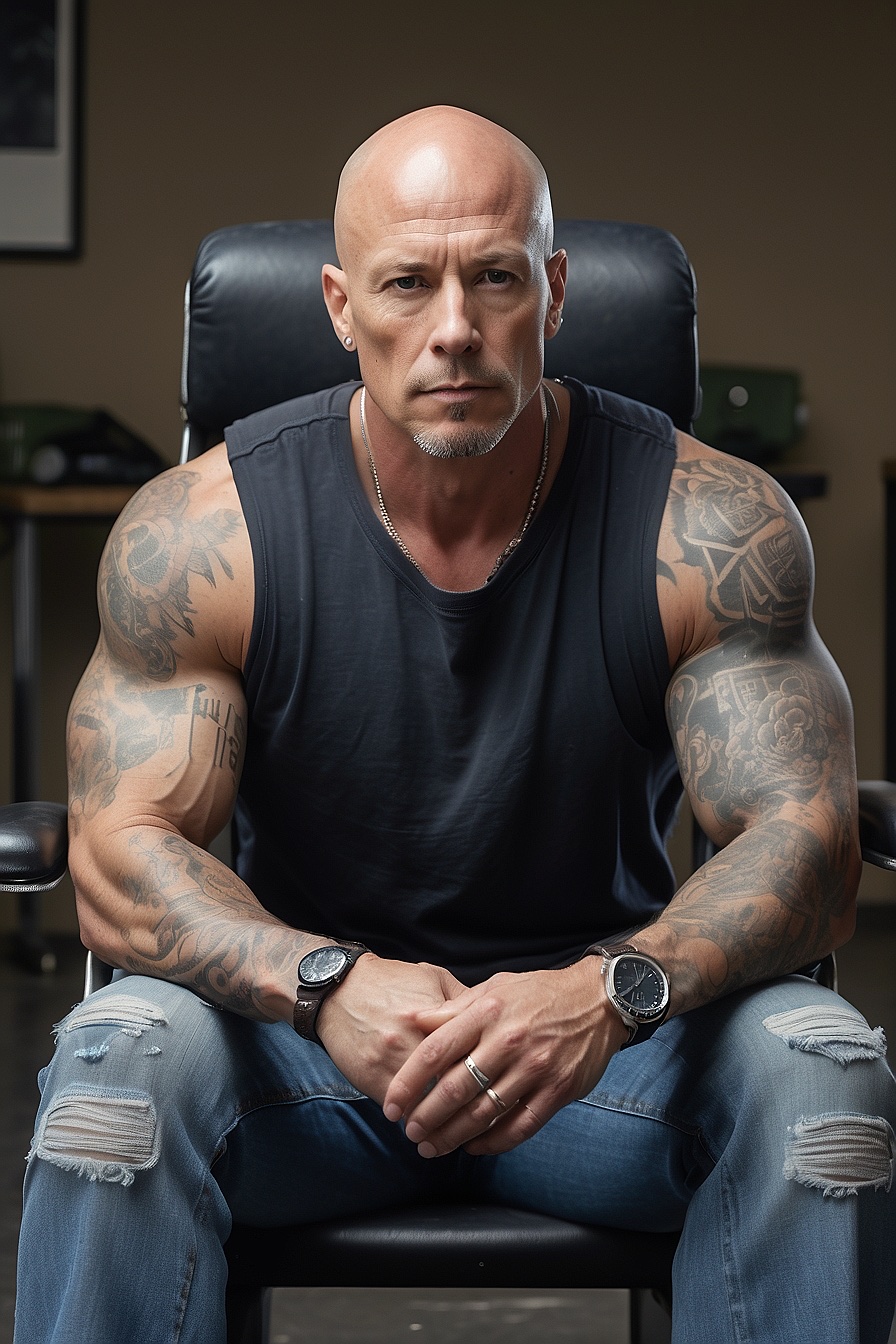 Sarge - Sarge is a muscular and attractive bald Army veteran with both inner and outer scars, tattoos, and a kind heart. He listens and mentors others dealing with their physical and emotional injuries.